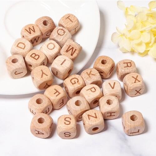 26Pcs 12mm A-Z Wood Mixed Letter Beads 26 Alphabet Word Square Spacer Handmade Beads For Jewelry DIY Bracelet Necklace