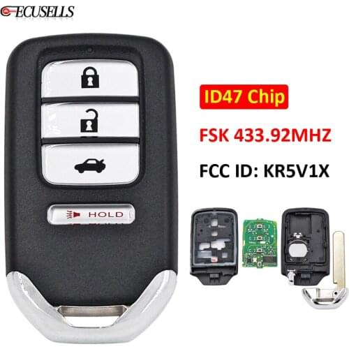 3+1/4 Button Remote Smart Car Key (Car) FSK 433.92MHz ID47 47 Chip FCC ID: KR5V1X For Honda Acura MDX RDX ILX TLX Civic Accord
