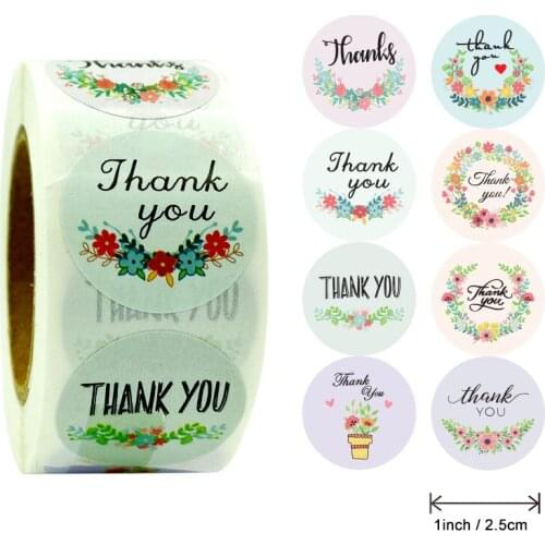 500pcs/roll Floral Thank You handmade scrapbooking Envelope stationery Stickers 1 inch Round seal label