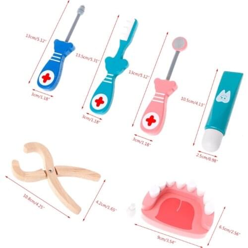 6Pcs Baby Toys Doctor Set Play Wooden Dental Tools Simulation Medicine Box Pretend Play Doctor Toys