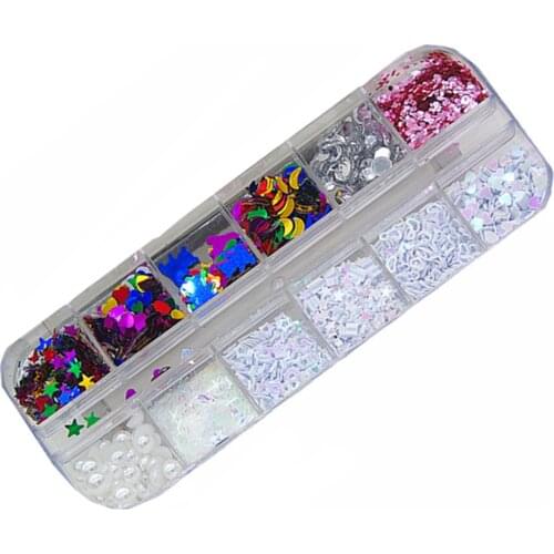 Glitter Stars Hearts Sequins Flakes White Metallic Nail Art Diamond Nails Paillette Star Decor Makeup Accessories Manicure Tools