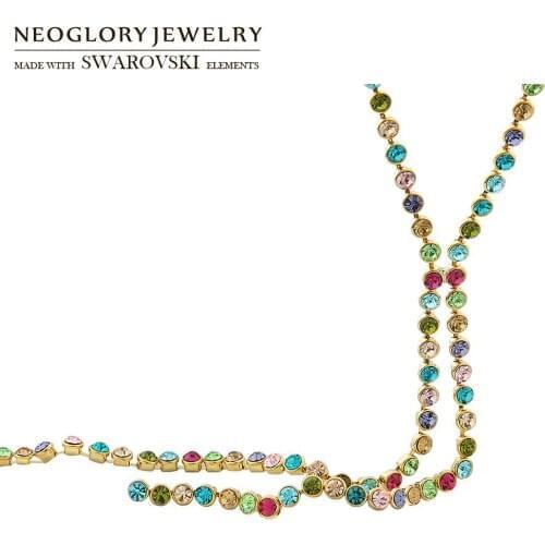 Neoglory Austria Rhinestone Colorful Charm Round Beads Long Chain Necklace For Women Trendy Party Dress Summer Classic Gift
