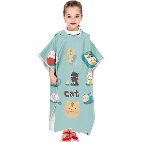 Kids Cartoon Beach Poncho Microfiber Sunscreen Hooded Bathrobe Super Absorbent Boys Girls Beach Bath Towel 120X60