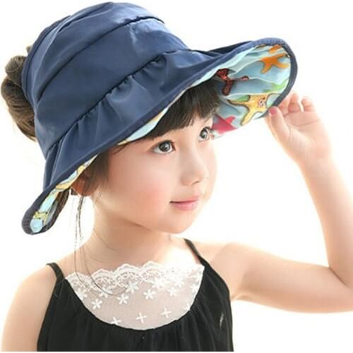 For Children Aged 4-8 Years Summer Anti-UV Big Eaves Sun Hats Double Sided Wearable Adjustable Head Size Girls Empty Beach Hat