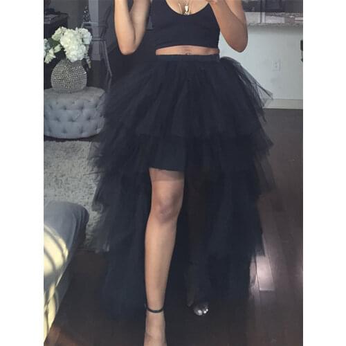 Women Sexy Tulle Skirt Irregular High Elastic Waist Dinner Party Saias Maxi Long Skirt Femme Floor-Length Mesh Tutu Faldas Jupe
