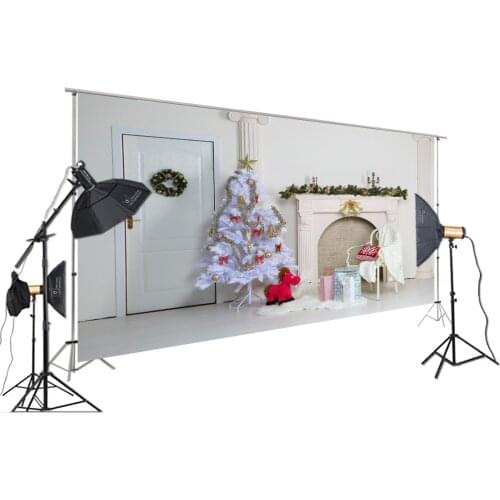 HUAYI Photography Backdrop Christmas Indoor Theme Photo Background For Studio Tree Pendant Plantlet White Fireplace XT-7367
