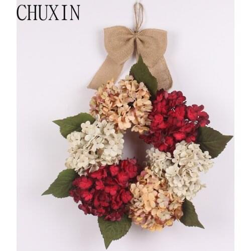 Artificial Hydrangea Flower Wreath Door Wall Decoration American Retro Christmas Garland For Home Garden Party Decor 40cm
