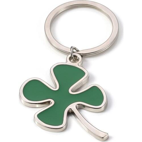 Stainless High Quality Green Leaf Keychain Fashion Creative Beautiful Four Leaf Clover Steel Lucky Key Chain Jewelry
