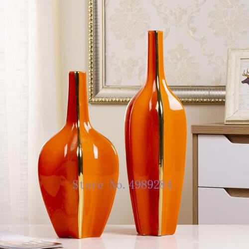 Nordic Creative ceramics Gold Orange vase Crafts ornaments Modern home living room Desktop flower arrangement Decoration weeding
