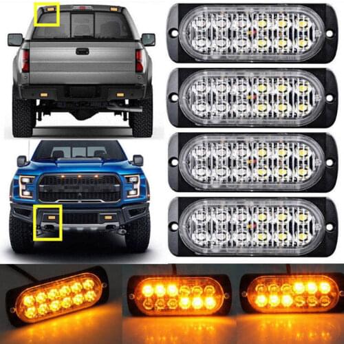 4 Pcs 12-Led Flash Flashing Recovery Strobe Car Emergency Signal Led Orange Grill Breakdown Light Amber Fog Light Beacon Warning
