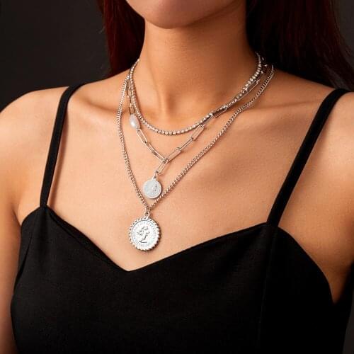 Fashion Silver Multilayer Necklace Punk Style Men and Women Portrait Necklace Pendant Party Gift Jewelry Wholesale