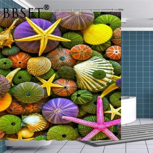 Marine Life Shower Curtain Colorful Various Shells and Starfish Pattern Waterproof Multi-size Douchegordijn Bathroom Decor