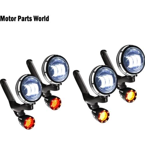 Motorcycle Gloss Black Burst LED Auxiliary Light w/ Bracket For Harley Touring Electra Street Glide Road King FLHX FLHR 96-2013