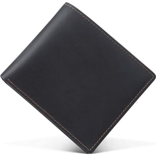 Mens Vintage Crazy Horse Genuine Leather Wallet Simple Short Leather Wallet Horizontal Casual Coin Purse Small Wallet