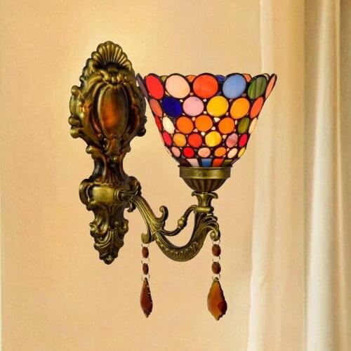 Bohemian Style Stained Glass headlamp European American idyllic crystal bedside wall lamp corridor balcony wall lamp