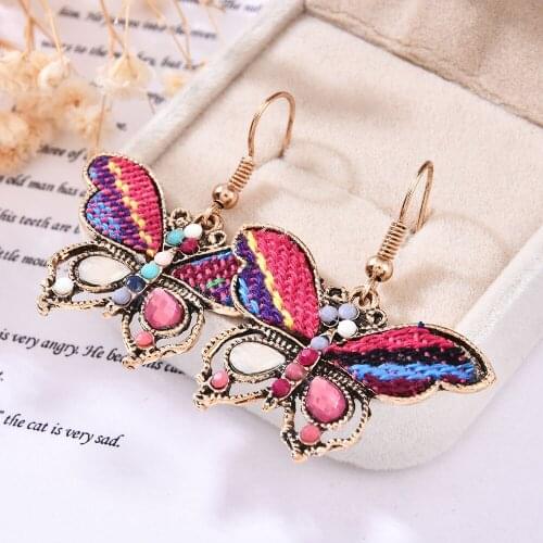2020 New Hot Sale Street Style Ethnic Retro Classic Pendant Earrings European and American Fabric Butterfly Jewelry Female Gifts