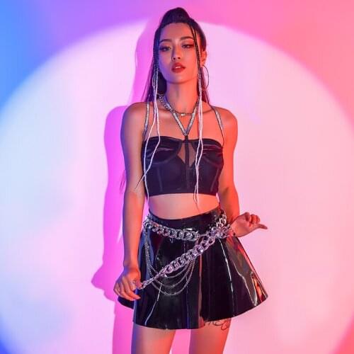 Bar Ds Performance Clothes New Sexy Nightclub Gogo Dance Clothes Jazz Dj Ds Patent Leather Short Skirt Festival Outfit DN9482
