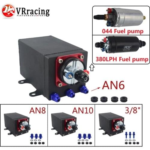 Single Fuel Pump Surge Tank Oil Catch Can Compatible with 044 Fuel Pump or 380 LPH Black PQY Fuel Pump With Different Fittings