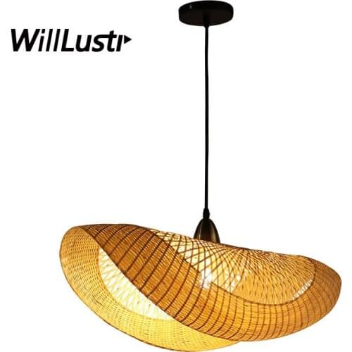 Original Bamboo Pendant Light Hand Knitted Wood Suspension Lamp Restaurant Hotel Teahouse Bistro Izakaya Zen Hanging Lighting
