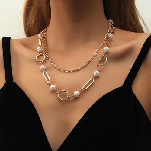 Necklaces for Women Alloy Water Wave Chain Necklace Multi-layer Pearl Chain Collar Hip Hop Long Money Chain Jewelry Charms New