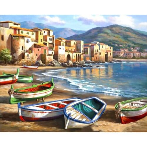 Beach Boat Paint By Number Kit DIY Oil Painting Drawing On Canvas Home Decor