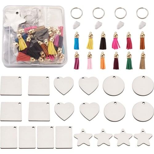 1 Set Double-faced Blank Wood Faux Suede Tassel Pendants Charms for DIY Heat Transfer Keychain Necklace Jewelry Making Accessori