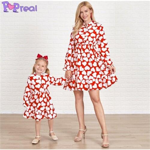 PopReal Spring Autumn Fashion Print Buttons Girl Family Dress Mom And Daughter Skirt Mother Kids Family Look Family Matching Out