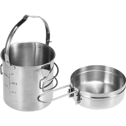 1L Stainless Steel Cooking Kettle Portable Outdoor Camping Backpacking Pot with Foldable Handle