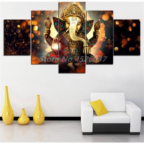 Elephant Trunk God Ganesha 5 Pieces Canvas Prints Picture Modular Paintings For Living Room Poster On The Wall Home Decor