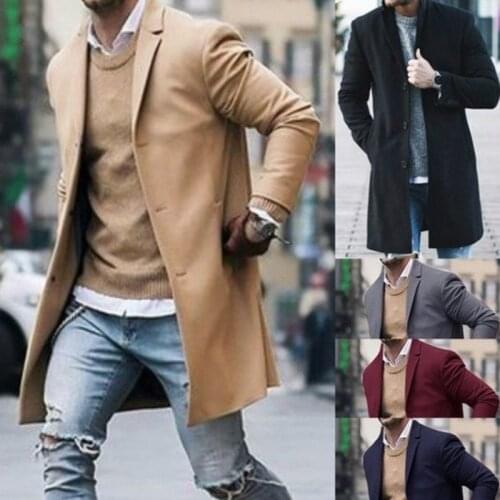 Warm Winter Mens Woolen Coat Outwear Thick Jacket Peacoat Casual Single Breasted Long Overcoat Solid Color Men Clothes