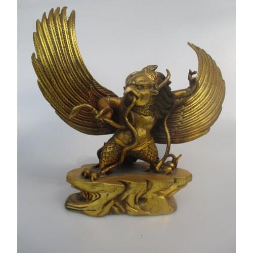 High 10 inch Antique Sculpture ,Collectible Old Tibetan Brass Eagle God Statue