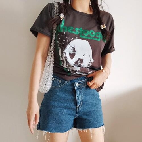 Women Cool Rock Band Loose T-shirt With Hot Stamping Detail