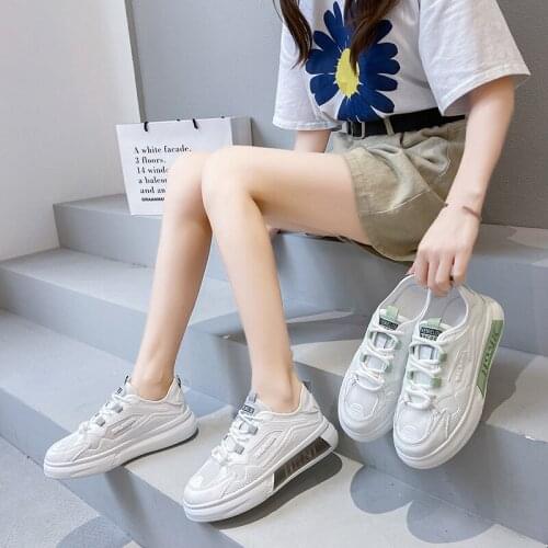 Womens Shoes Lightweight Breathable Sneakers Walking Skateboard Lace-up Running Shoes All-match Thick Bottom Fitness Shoes