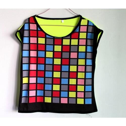 New Fashion women Chothing hip hop top dance female Jazz Ds costume performance wear colorful plaid short sleeve t shirts