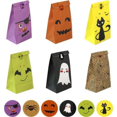 12pcs Halloween Ghost Pumpkin Spider Cat Ghost Bag Candy Box Paper Gift Boxes Packaging Cookie Party Favors Decoration Supplies