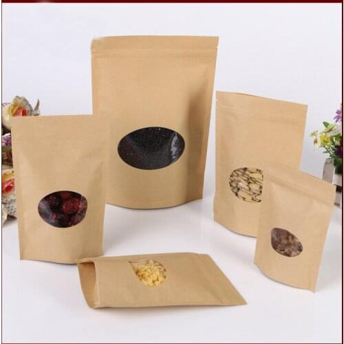 18*26+4cm 100pcs Kraft Paper Ziplock Window Bag For Gift/tea/candy/jewelry/bread Packaging Paper Food Bag Diy Jewelry Display