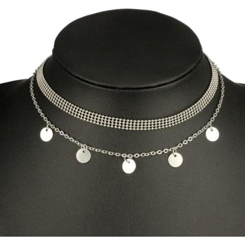 2pcs/set Double Coin Disk Layering Beads Chain Choker Necklaces Trendy Tattoo Chokers Bohemian Jewelry