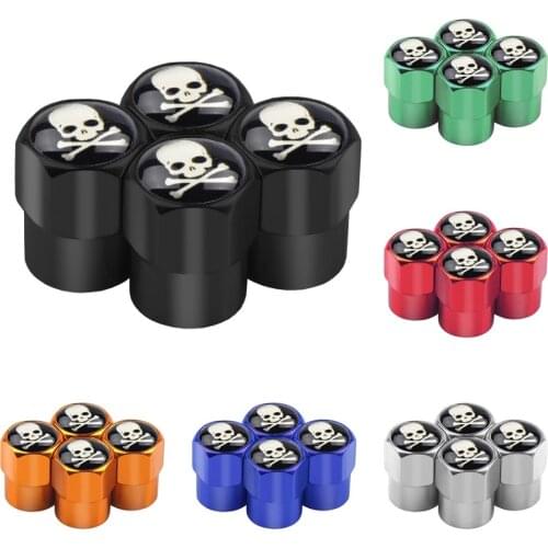 4Pcs Car-styling Skull Skeleton Crossbones Logo Emblem Car Wheel Tire Valves Caps For LADA AUDI Skoda Motorcycle Car Accessories