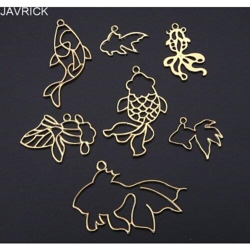 7Pcs Goldfish Metal Frame Collection Pendant Open Bezel Setting UV Resin Jewelry