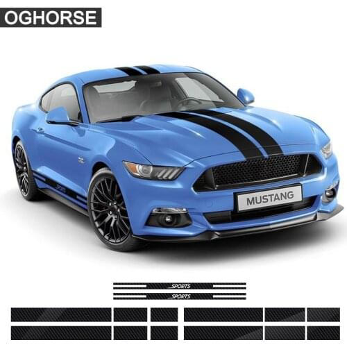 For Ford Mustang Accessories Car Styling Sport Racing Stripes Front to Rear Rocker Panel Side Skirt Decal Sticker