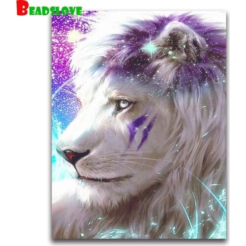 Silence white lion 5d DIY Diamond Embroidery Full round drill Cross Stitch Diamond Art painting with rhinestones from photo
