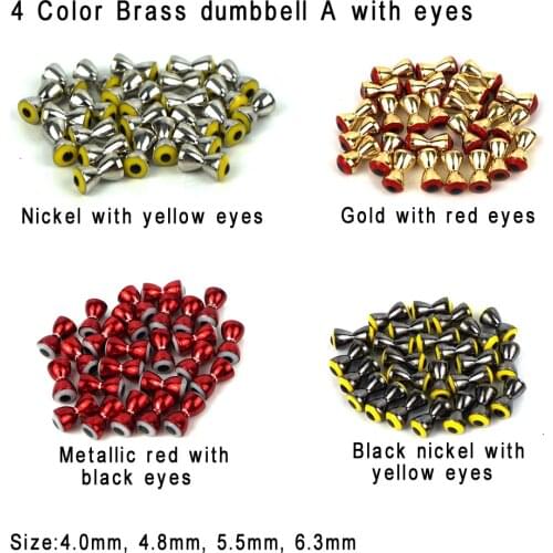 Aventik 25pc Pack Brass Dumbbell Shaped Fish Eyes Realistic Fly Tying Materials Lure Jig Corrosion Resistant Fly Fishing Head