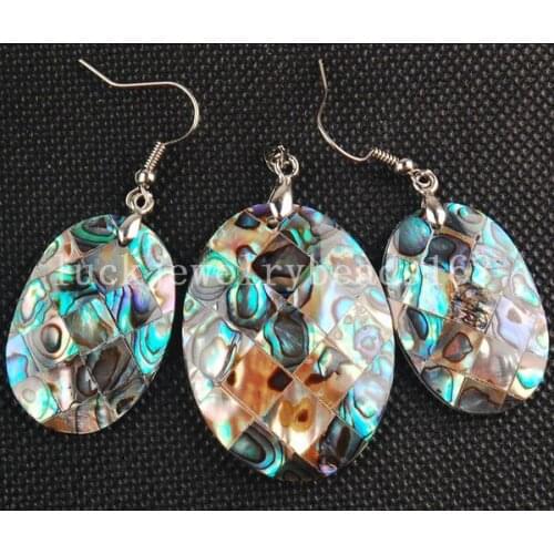 Free Shipping Women Fashion New Zealand Abalone Shell Oval Earring Pendant 1 C3251