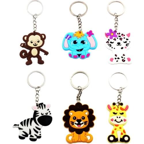 1 Piece PVC Animal Keychain and Keyring Cute Tiger Kitten Keychain Monkey Lion Keychain Bag Car Suspension Decoration