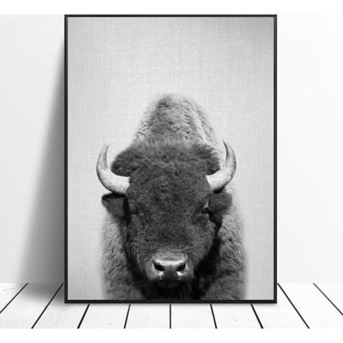 Black White Buffalo Canvas Painting Art Print Poster Picture Wall Modern Minimalist Bedroom Living Room Decoration