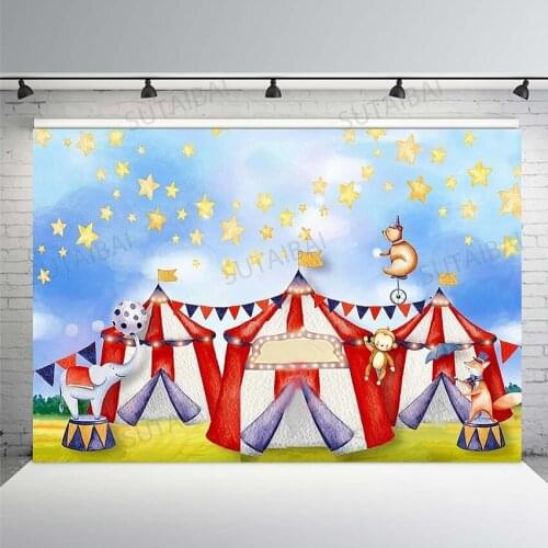 Circus Theme Birthday Party Background Baby Shower Backdrop Personalize Rustic Carnival Poster Gold Stars Decor Photo Studio