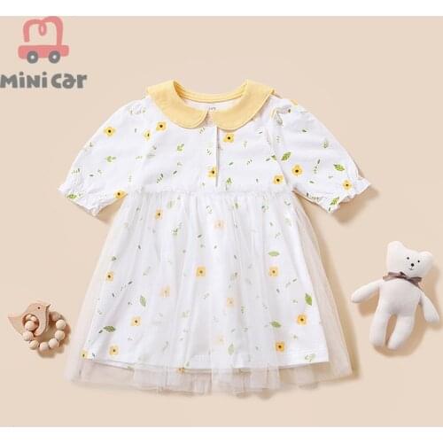 Baby Dress 2021 Summer New Girl Fashion Baby Dress 100% Cotton Children Dress Gauze Skirt cCartoon Fower Princess Dress Newborn
