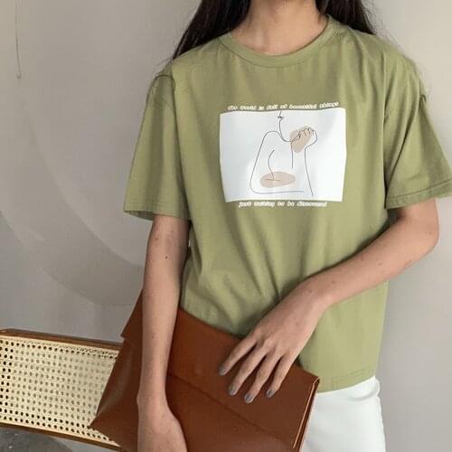 Summer 95% Cotton T Shirt Women DA Elegant Harajuku Plus Size Tops Tees Abstract Characters Print Short Sleeve GraphicTees