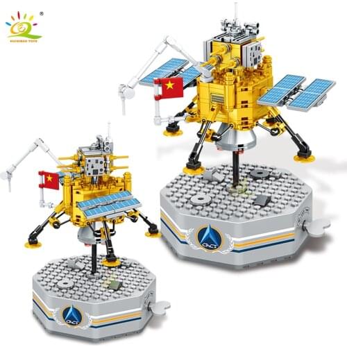 HUIQIBAO 317Pcs City Aerospace Lunar Probe Rotary Music Box Building Blocks DIY Space Exploration Bricks Toys For Children Boys