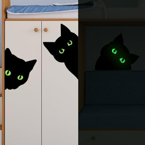 Cartoon Black Cat Luminous Sticker Home Decor Glow In The Dark Wall Stickers for Kids Room Decoration Black Cat Decals Creative